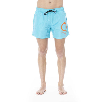 Light Blue Polyester Men Swim Trunk