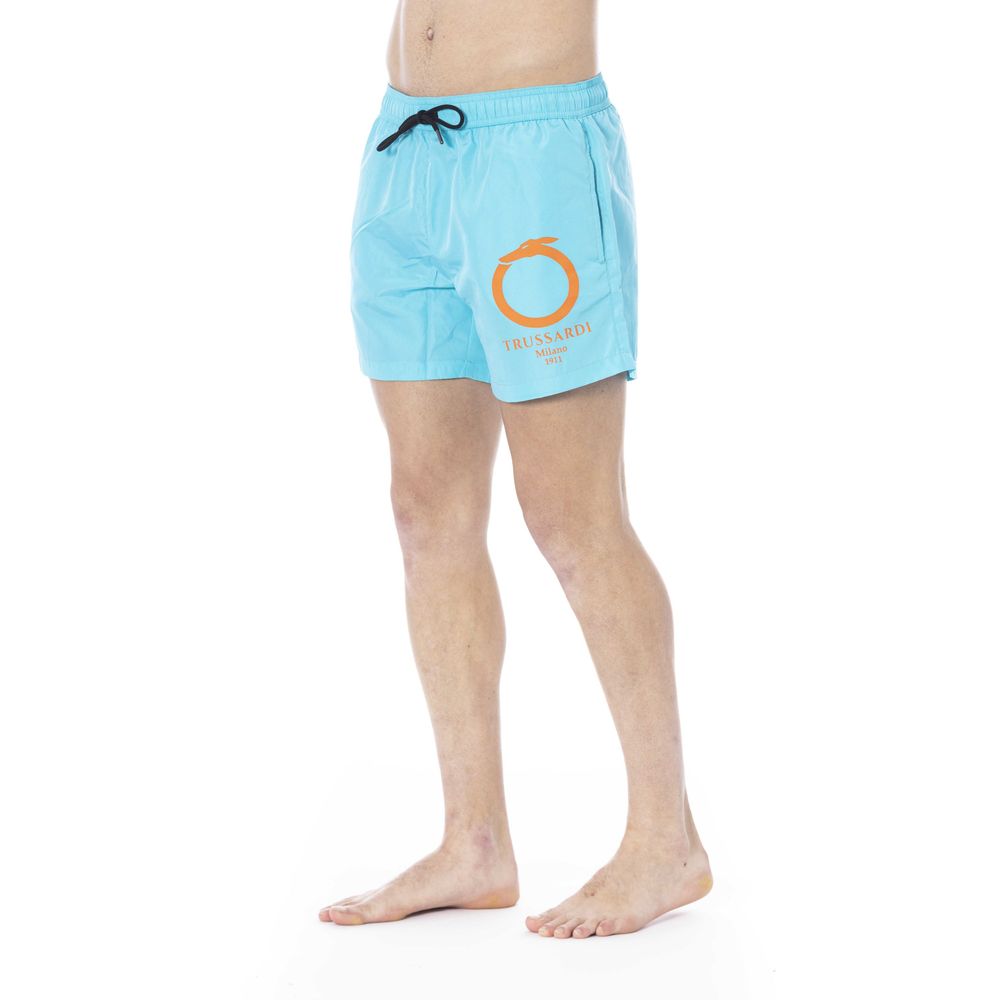 Light Blue Polyester Men Swim Trunk