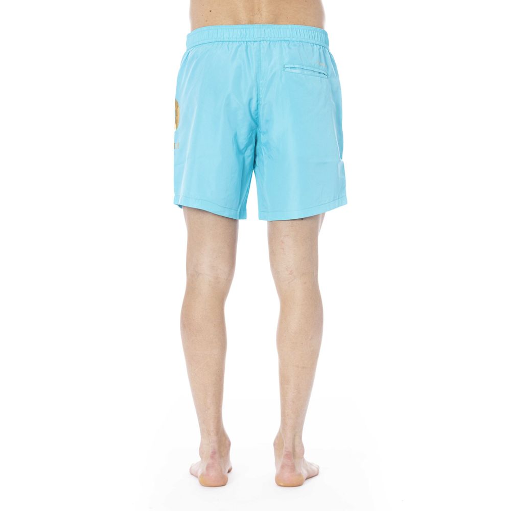 Light Blue Polyester Men Swim Trunk