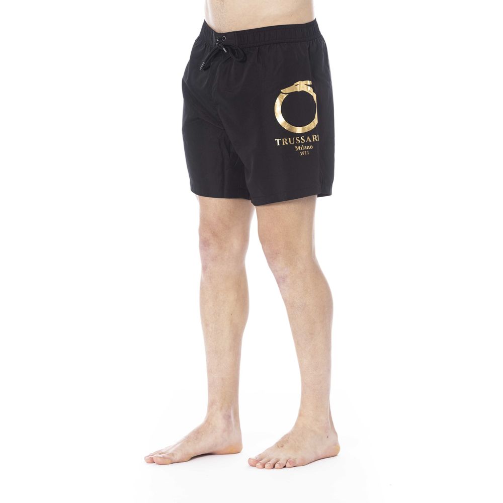 Black Polyester Men Swim Trunk