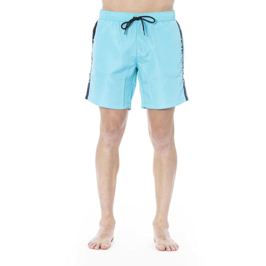 Light Blue Polyester Men Swim Trunk