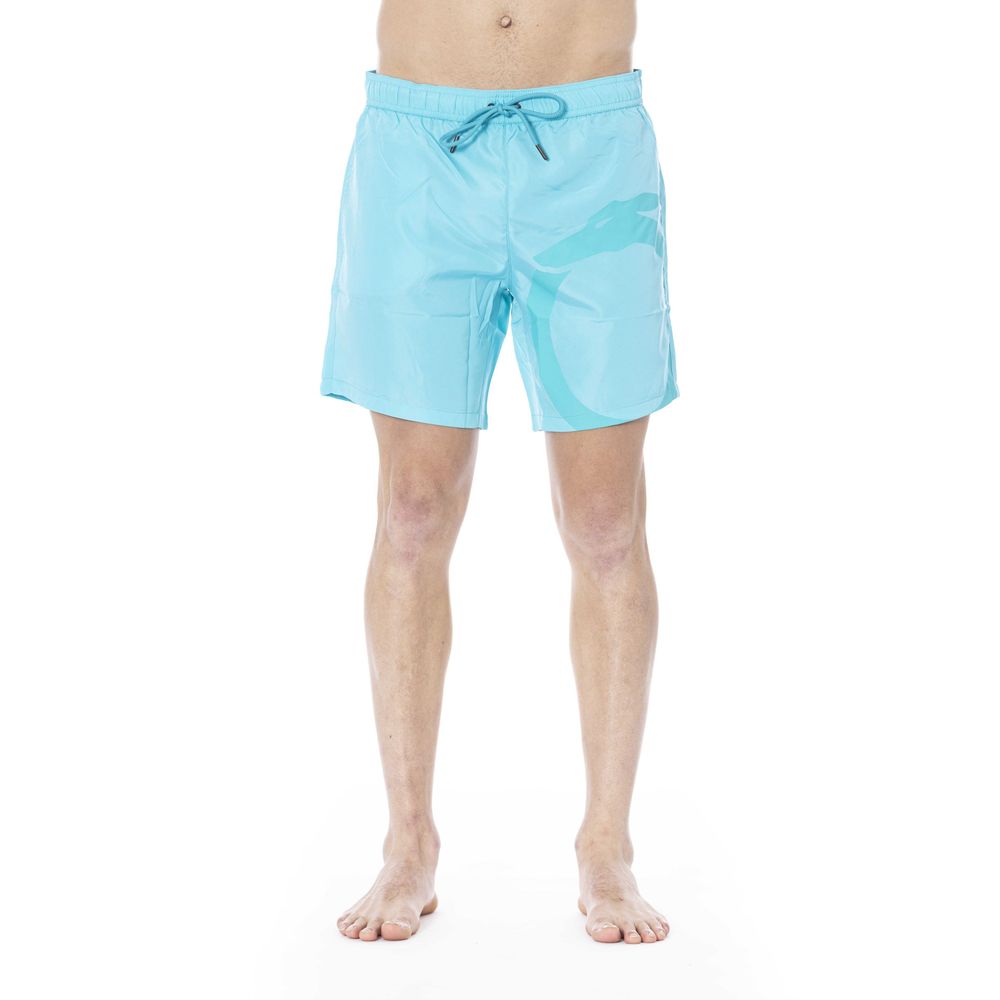 Light Blue Polyester Men Swim Trunk