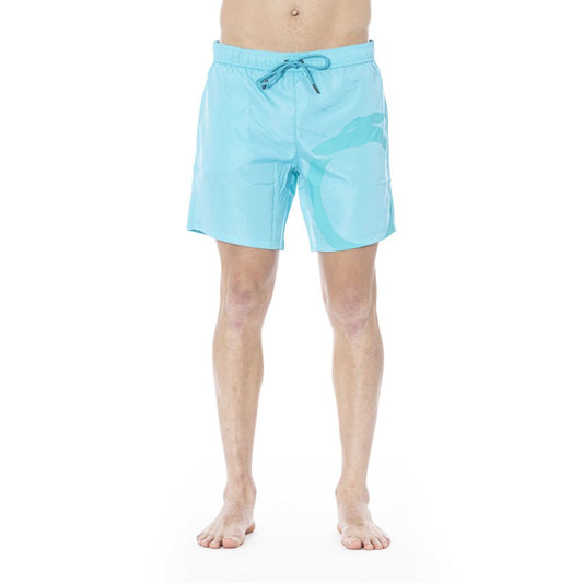 Light Blue Polyester Men Swim Trunk