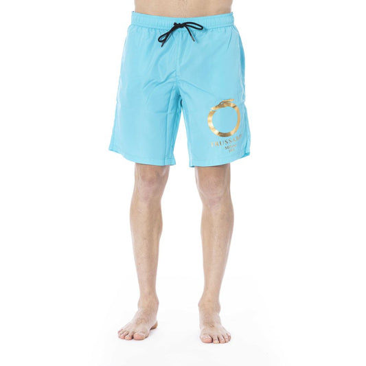 Light Blue Polyester Men Swim Trunk