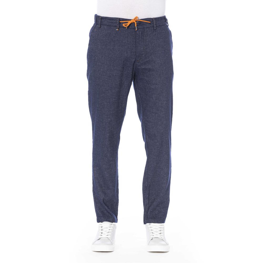 Blue Cotton Men Pant