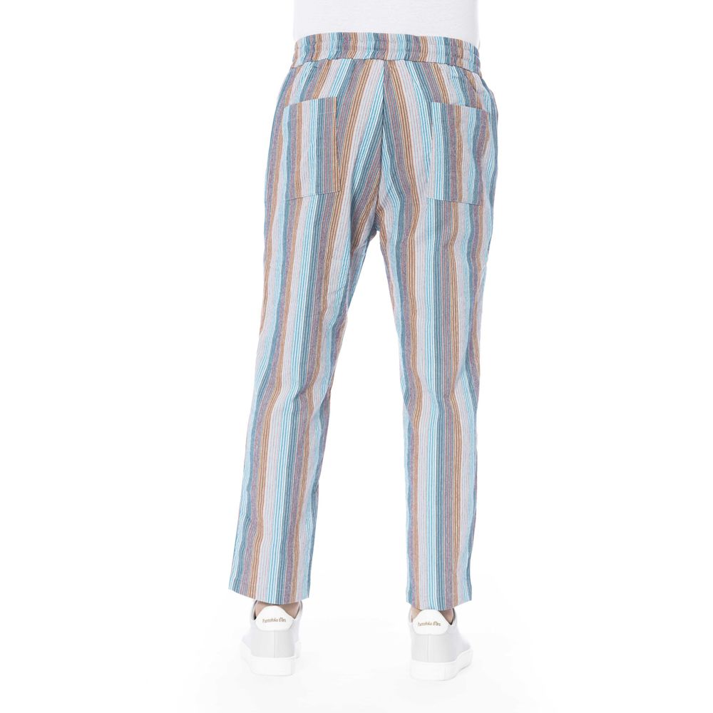 Light Blue Polyester Men Trouser