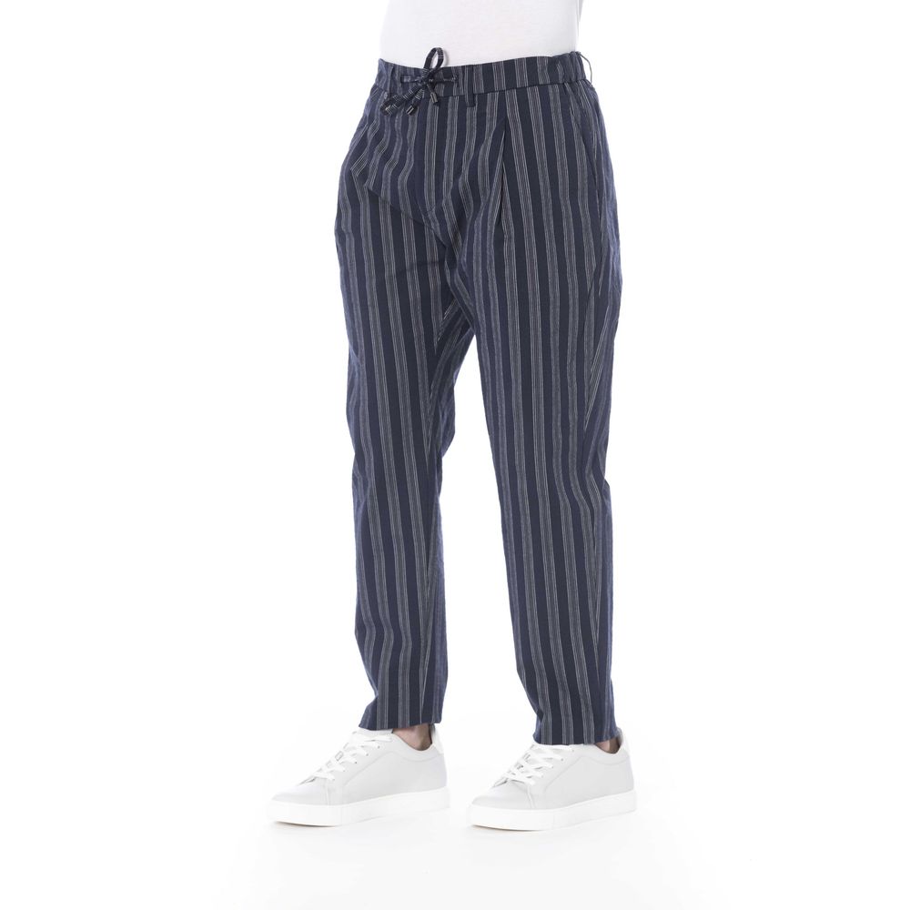 Blue Cotton Mens Trouser