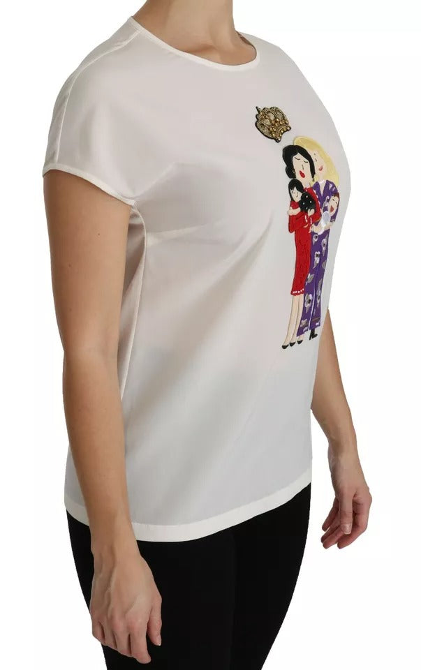 White #dgfamily Round Neck Crystal Crown Top