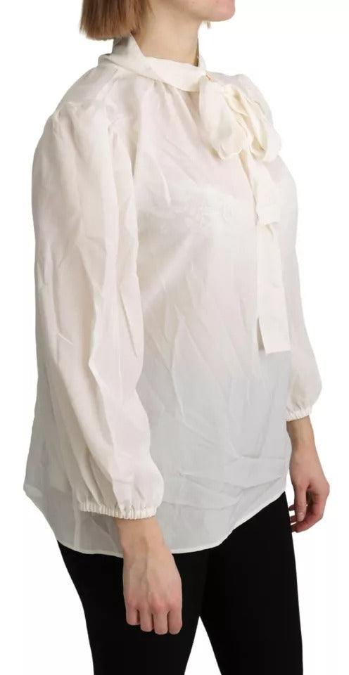 Off White Scarfneck Long Sleeves Blouse Silk Top