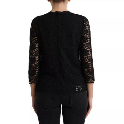 Black Floral Lace Long Sleeves Blouse Top