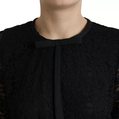 Black Floral Lace Long Sleeves Blouse Top