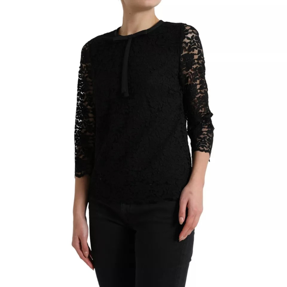 Black Floral Lace Long Sleeves Blouse Top