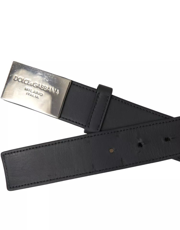 Black Leather Silver Rectangle Buckle Belt