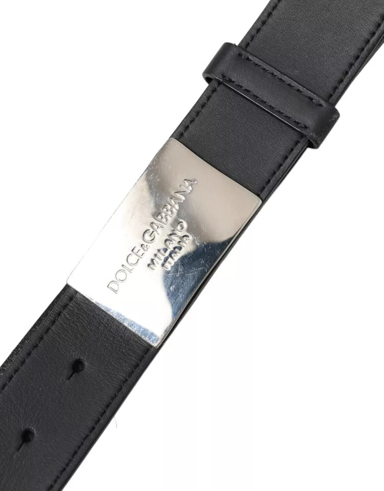 Black Leather Silver Rectangle Buckle Belt