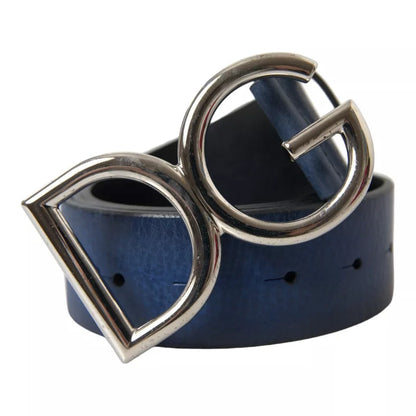 Blue Calf Leather Silver DG Logo Buckle Belt