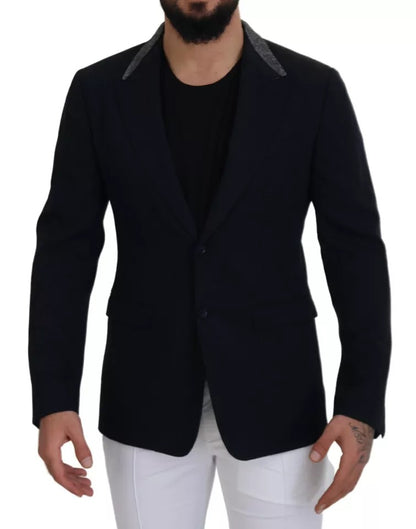 Black Wool Single Breasted Tuxedo Blazer