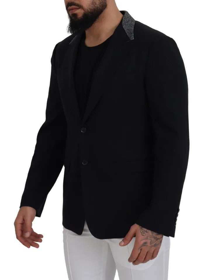 Black Wool Single Breasted Tuxedo Blazer