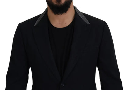 Black Wool Single Breasted Tuxedo Blazer