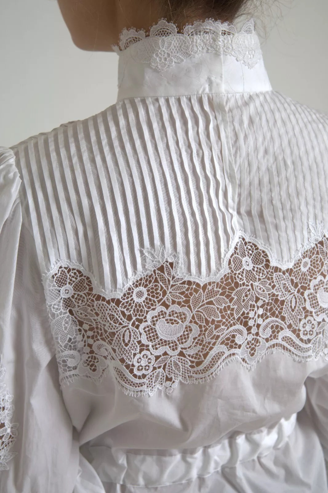 White Cotton Lace Trim Turtle Neck Blouse