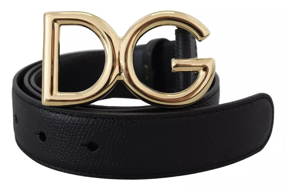 Black Leather GOLD DG Logo Buckle Womens