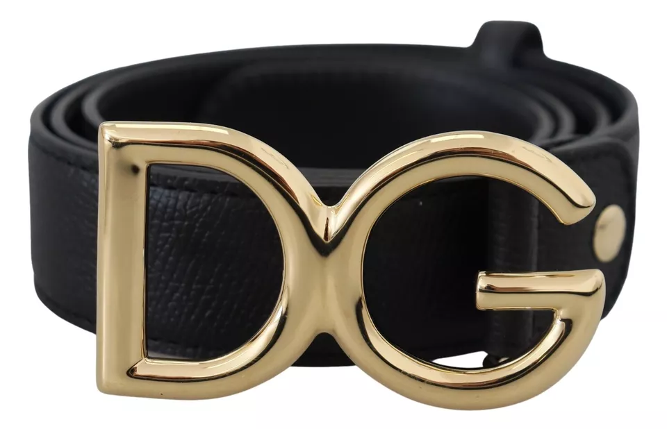 Black Leather GOLD DG Logo Buckle Womens