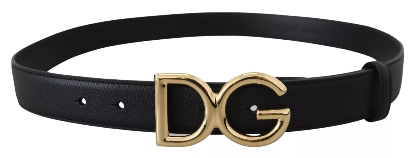 Black Leather GOLD DG Logo Buckle Womens