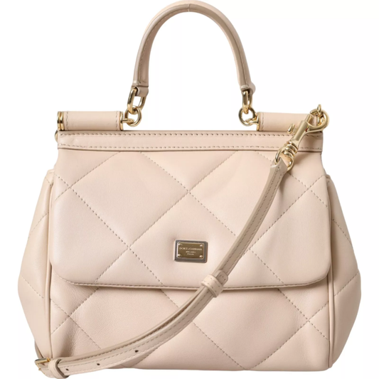 Beige Leather SICILY Hand Shoulder Satchel Bag