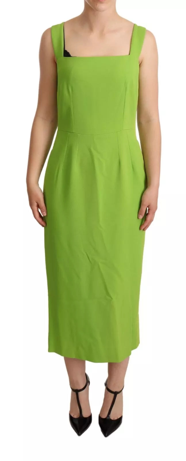 Green Sheath Square Neckline Mid Length Dress