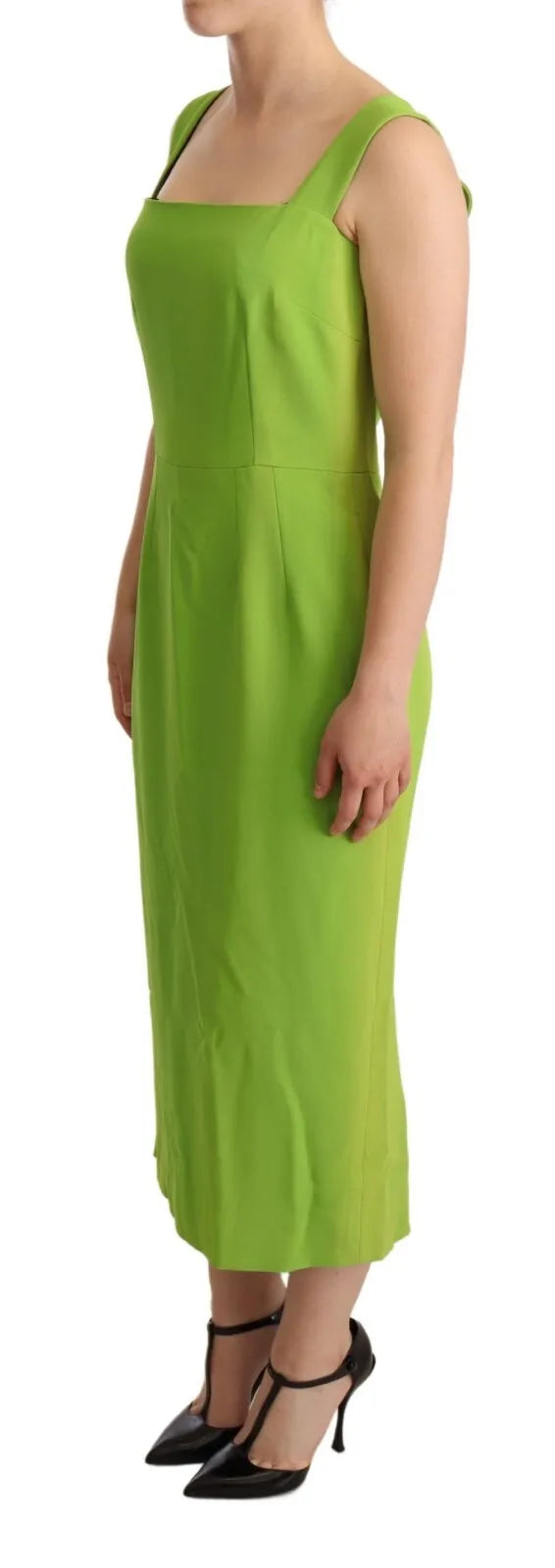 Green Sheath Square Neckline Mid Length Dress