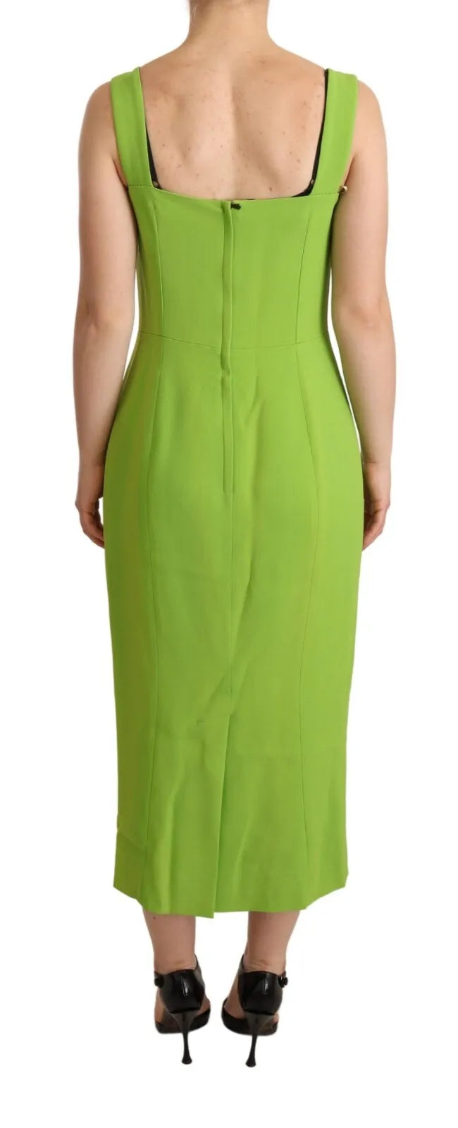 Green Sheath Square Neckline Mid Length Dress