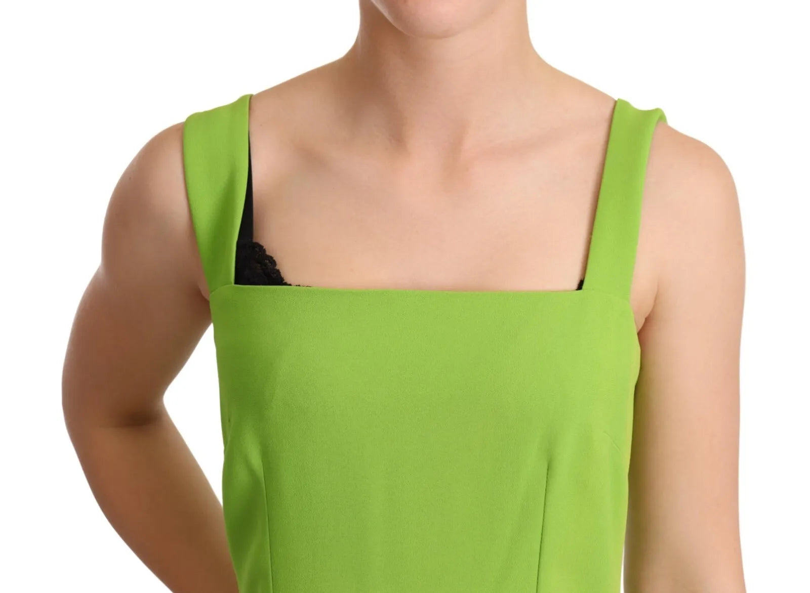 Green Sheath Square Neckline Mid Length Dress