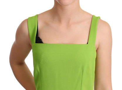 Green Sheath Square Neckline Mid Length Dress