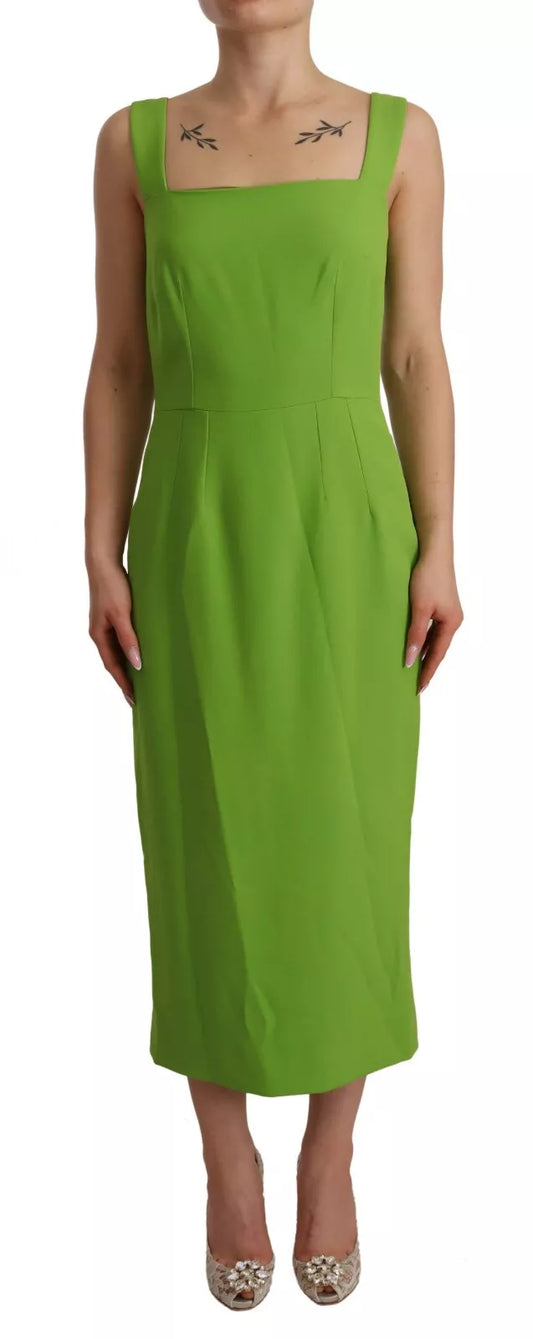 Green Sheath Square Neckline Mid Length Dress