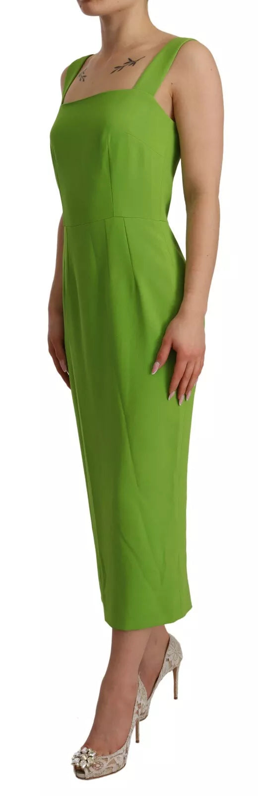 Green Sheath Square Neckline Mid Length Dress