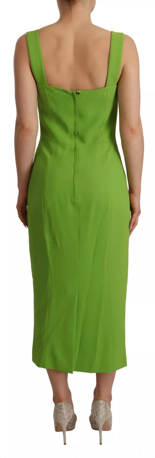 Green Sheath Square Neckline Mid Length Dress