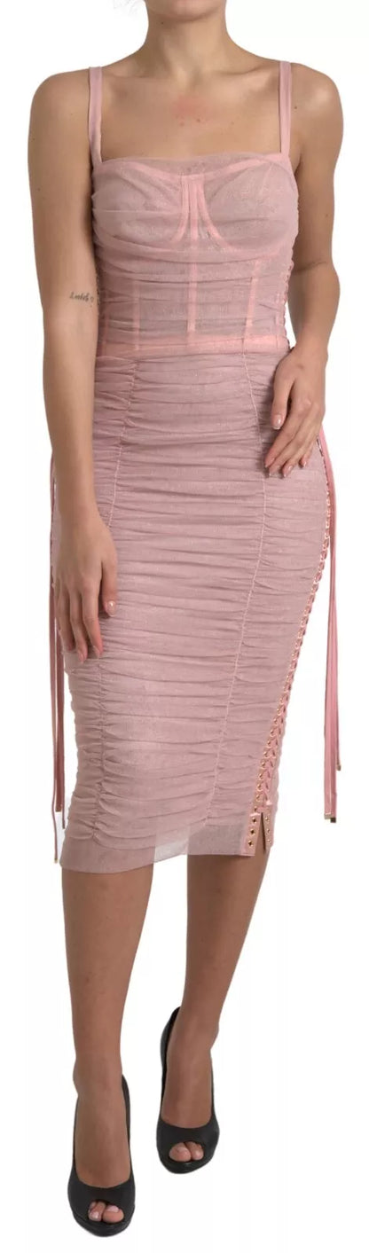 Pink Bustier Corset Lace Up Bodycon Dress