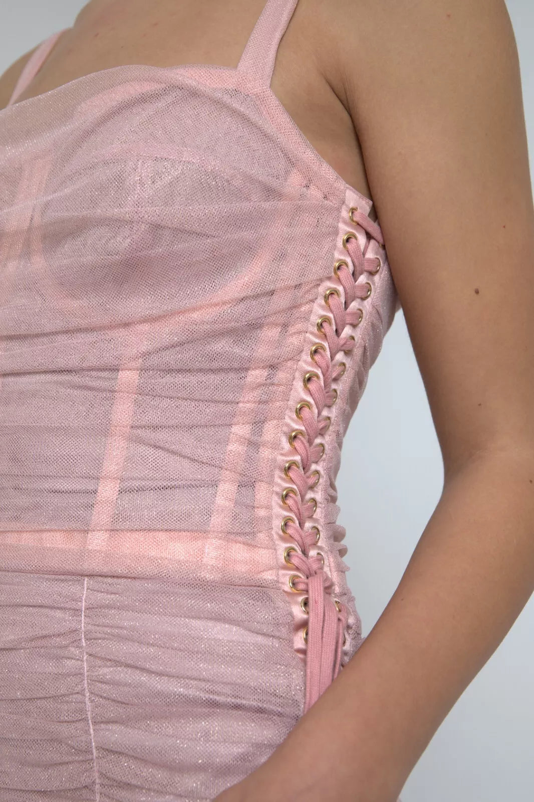 Pink Bustier Corset Lace Up Bodycon Dress