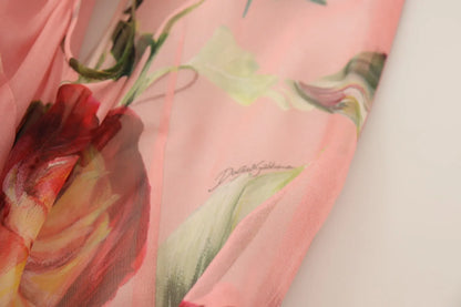 Pink Silk Floral Print Layered Maxi Dress