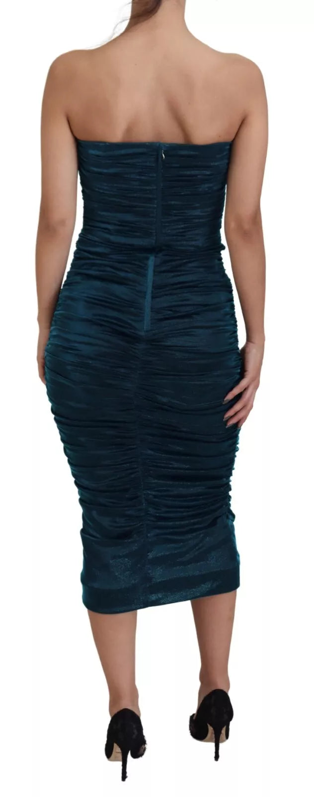 Silk Blend Blue Satin Fitted Strapless Dress