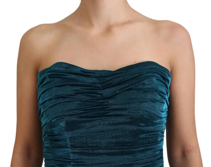 Silk Blend Blue Satin Fitted Strapless Dress