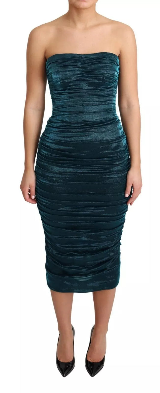 Silk Blend Green Satin Fitted Strapless Dress