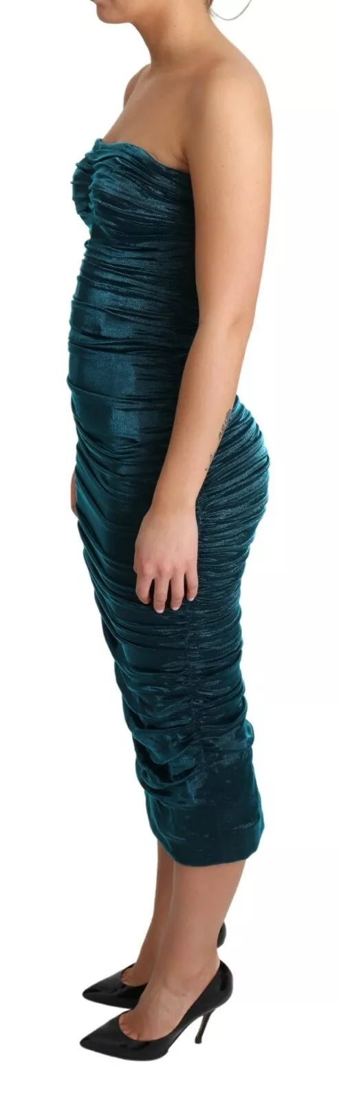 Silk Blend Green Satin Fitted Strapless Dress