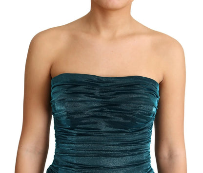 Silk Blend Green Satin Fitted Strapless Dress