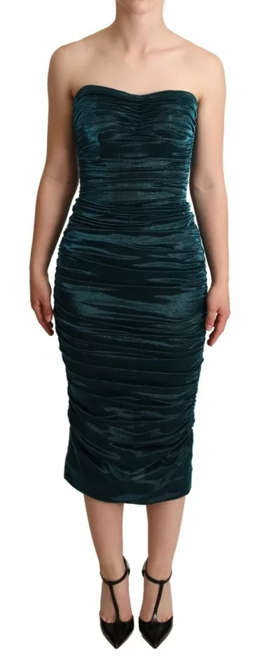 Turquoise Bustier Bodice Draped Midi Dress