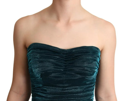 Turquoise Bustier Bodice Draped Midi Dress