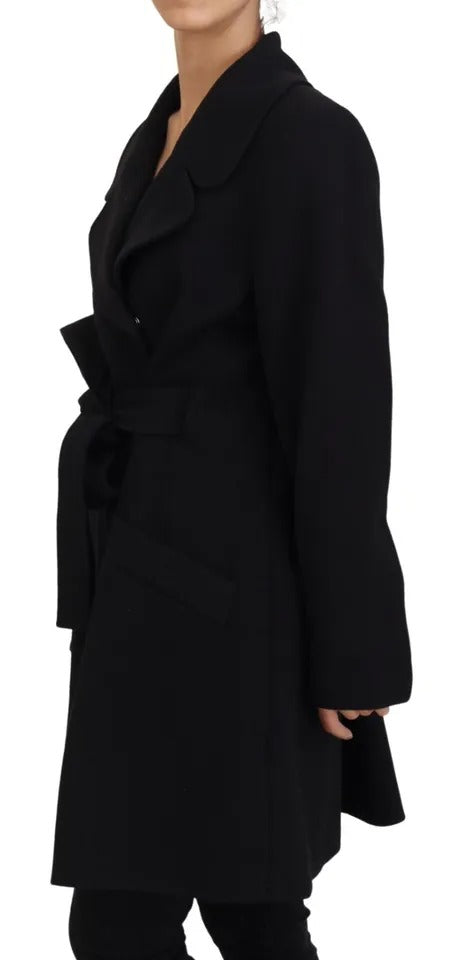 Black Double Breasted Belted Blazer Jacket