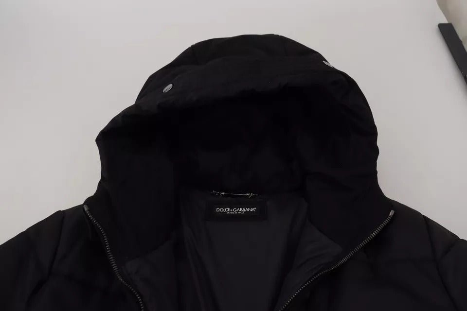 Black Nylon Hooded Parka Coat Winter Jacket