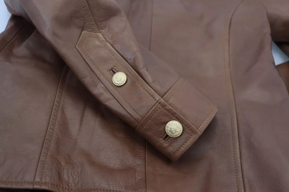 Brown Calfskin Button Down Blouson Jacket