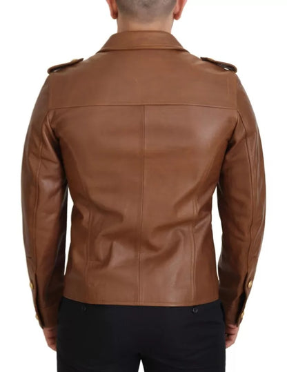 Brown Calfskin Button Down Blouson Jacket