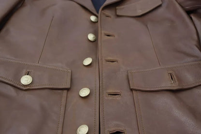 Brown Calfskin Button Down Blouson Jacket